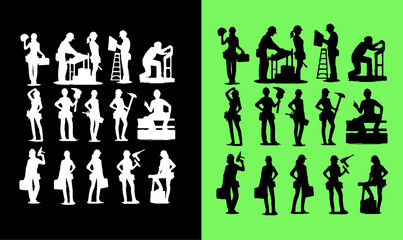 worker women silhouette set illustration vector, contractor worker people silhouette set illustration vector, design, set, silhouettes, worker people silhouette set illustration vector, contractor,