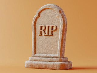 A pale tombstone with RIP text on a beige backdrop, 3D render