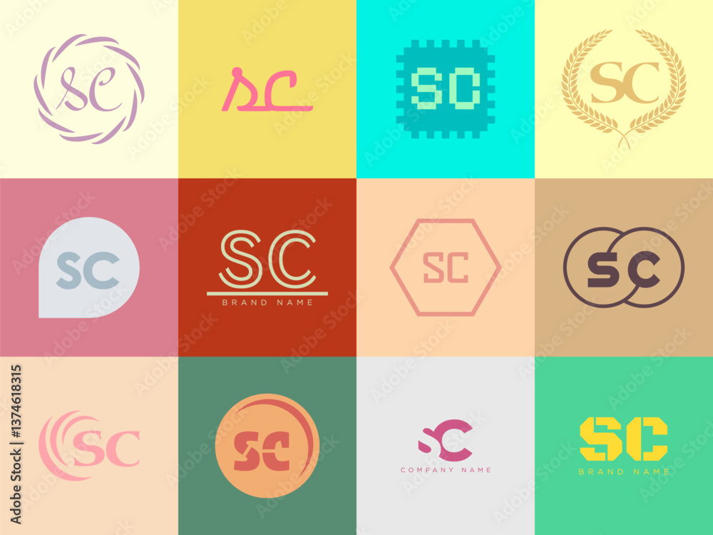 Fototapete sc logo company template. letter s and c logotype. set different classic serif lettering and modern 