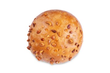 Rye bun with peanuts on a white isolated background