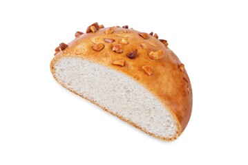 Rye bun with peanuts on a white isolated background