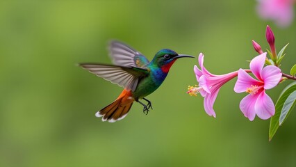 Fototapeta premium The light dance of hummingbirds and flowers
