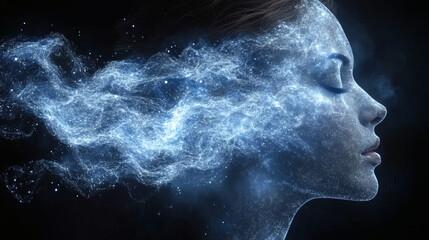 Abstract Woman Profile With Glowing Light Particles