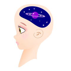 Vector of a beautiful little head where you can see the space represented in the brain.