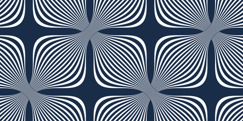 Linear geometric flowers seamless pattern, vector tiling abstract background of optical art lines curvy shapes look like flowers, elegant endless wallpaper.