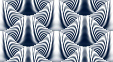Wavy lines linear seamless pattern, water waves repeat abstract background, curve lines runny river tranquil and relaxing tiling wallpaper.