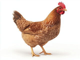 Fototapeta premium Brown hen with red comb, isolated on white background, photo