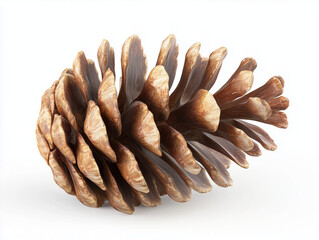 Brown pinecone with layered scale texture, realistic render, isolated on white