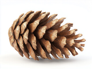 Brown pinecone with layered scale texture, realistic render, isolated on white