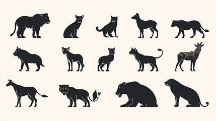 Animal Silhouettes - Simple animal silhouettes in various poses, ideal for logos, educational content, and designs requiring minimalist representations of animals.