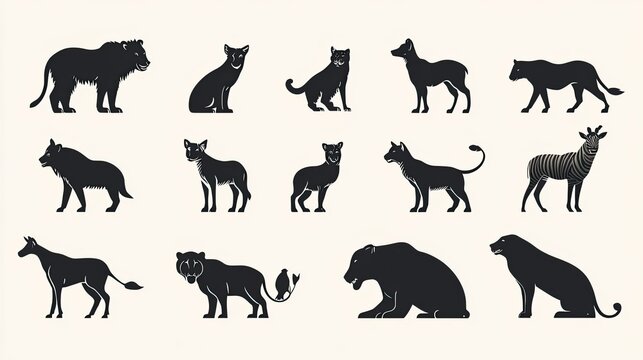 Animal Silhouettes - Simple animal silhouettes in various poses, ideal for logos, educational content, and designs requiring minimalist representations of animals.