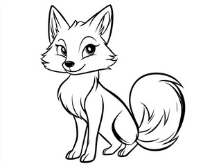 Obraz premium Cartoon fox with cute proportions, black and white line art