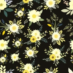 Gordijnen Elegant Seamless Floral Pattern with Cream Flowers on Dark Background © Bayu