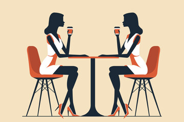 faceless girl with coffee flat vector illustration in retro colors.