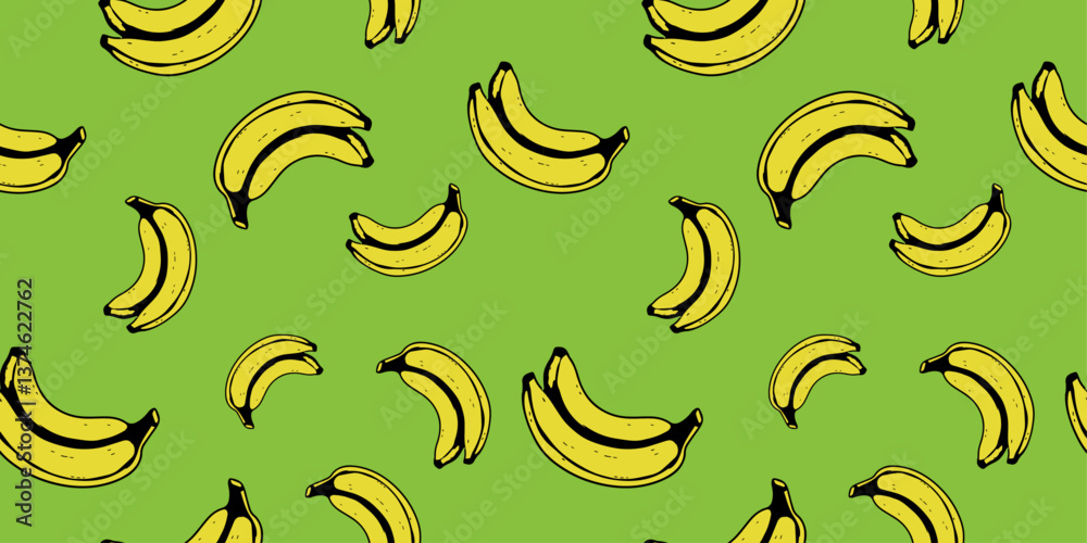 Poster banana pattern with green background. vector.