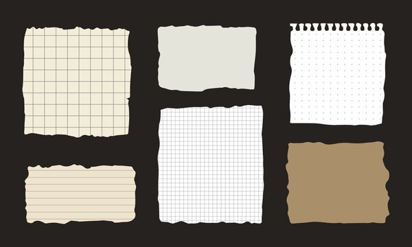 Set of Torn Notebook Paper Pieces – Aesthetic Memo Sheets, Sticky Notes, Ripped Edges, Planner Inserts in Soft Pastel Colors for Journaling, Scrapbooking, and Digital Design – Vector Illustration