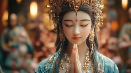 Serenity and Compassion Captured in a Stunning Portrait of Guan Yin, the Goddess of Mercy, in an Enchanting Setting