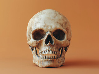 Obraz premium Halloween skull with aged bone texture and hollow eyes, isolated on solid color background, 3D render
