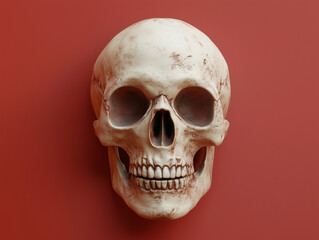 Fototapeta premium Halloween skull with aged bone texture and hollow eyes, isolated on solid color background, 3D render