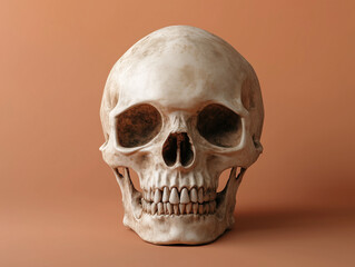 Obraz premium Halloween skull with aged bone texture and hollow eyes, isolated on solid color background, 3D render