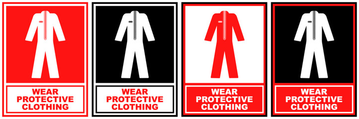 set sign wear protective clothing safety symbol design label template vector illustration