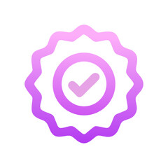 Certified pink gradient badge icon for quality assurance and recognition design concept