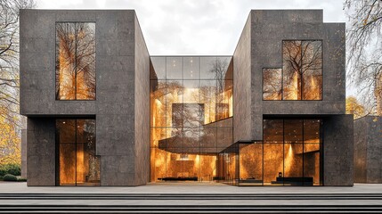 Fototapeta premium Modern Architectural Marvel: The Striking Granite and Glass Facade of a Contemporary Building