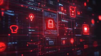 Cybersecurity Blueprint: Immerse yourself in a futuristic, high-tech digital world, where complex algorithms and advanced technology converge in a vibrant, graphic representation of digital security.