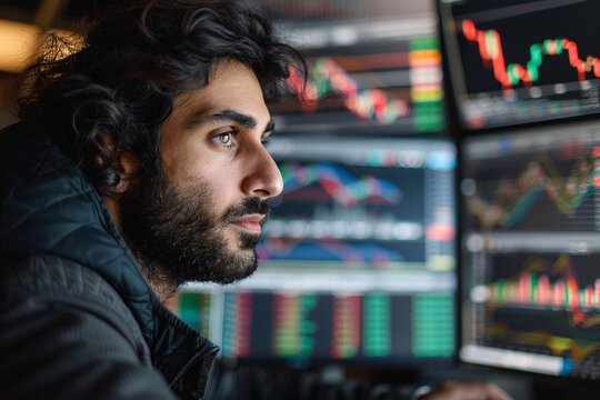 Finance trade manager analysing stock market indicators for best investment strategy
