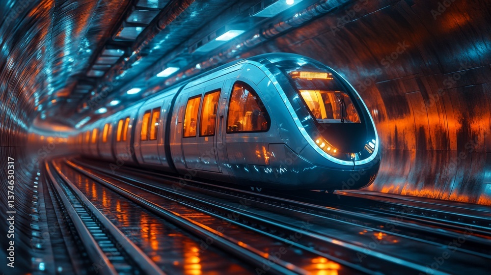 Aufkleber a high speed train travels through a modern underground tunnel, its sleek design contrasting against