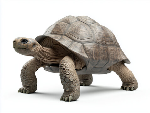 Brown land tortoise crawling forward, photorealistic