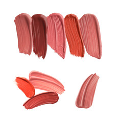 Liquid lipstick swatches in different shades on white background, top view. Set of samples