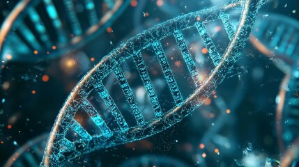 Futuristic Glowing DNA Strand Intertwined with AI Data Streams