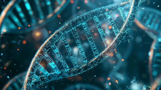 Futuristic Glowing DNA Strand Intertwined with AI Data Streams - Powered by Adobe