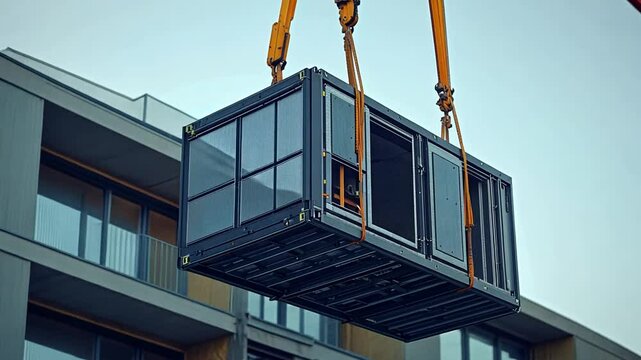 Modular Construction: Crane Lifting Prefabricated Housing Unit