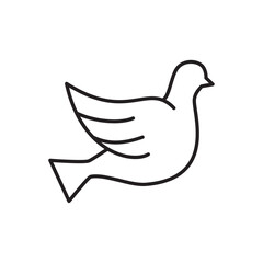 Vector image of a dove icon in black lines on a white background