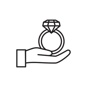 recommend clip art: Line Art Vector Illustration of a Hand Holding a Diamond Engagement Ring Symbolizing a Romantic Wedding Proposal and Love Commitment