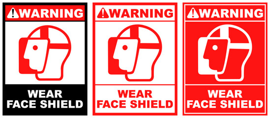 Set safety symbol warning wear face shield public sign design vector illustration