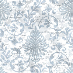 Watercolor damask seamless pattern element. Vintage classical old fashioned damask ornament, seamless texture for wallpapers, textile.