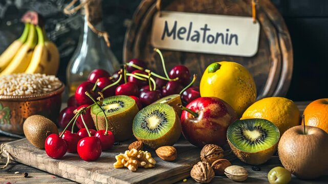Melatonin is found in foods. Selective focus. food.