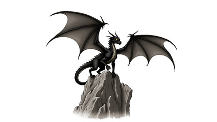 Majestic Black Dragon Illustration Fierce Fantasy Creature Art