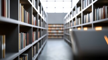Futuristic AI Powered Library with Glowing Holographic Bookshelves