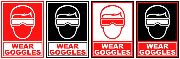 set sign wear goggles safety symbol design label template vector illustration