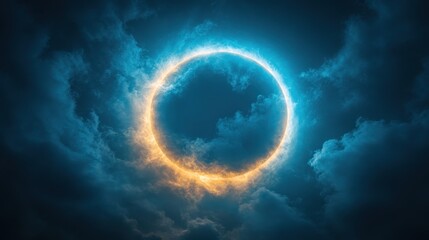 Luminous lunar halo bathes the night sky in a mystical glow, captivating observers with its ethereal beauty and shimmering colors while celestial wonders unfold