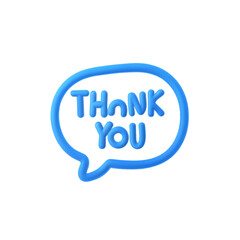 Blue 3D Cartoon Thank You Text in Speech Bubble Over Transparent Background