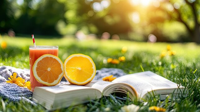 Summer Reading - Relaxing moments with books and refreshments during the summer, ideal for outdoor leisure, vacations, and relaxation designs.