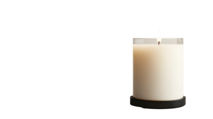 Elegant white candle in glass holder with black base for decor