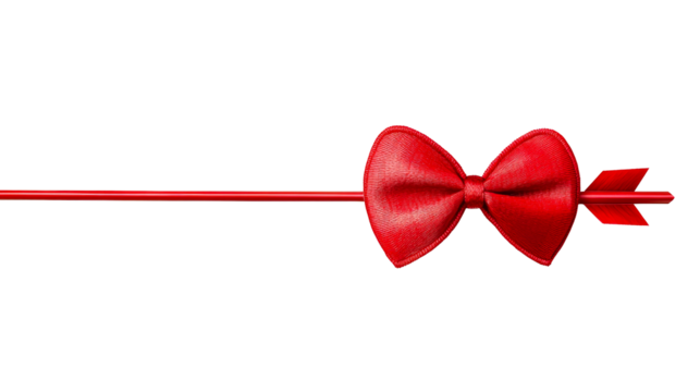Red bow and arrow design on a transparent background for decorations