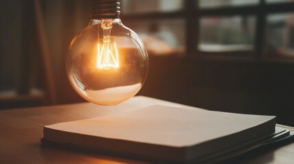 A light bulb glowing above a notepad symbolizing a bright idea.