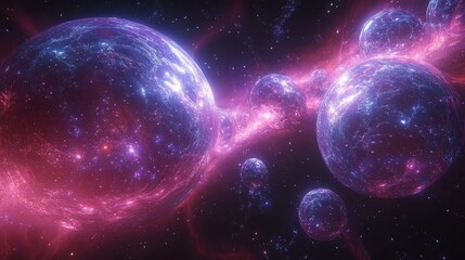 Fototapeta premium Exploration of parallel universes revealing vibrant cosmic spheres and energetic pathways in a stunning display of interstellar beauty